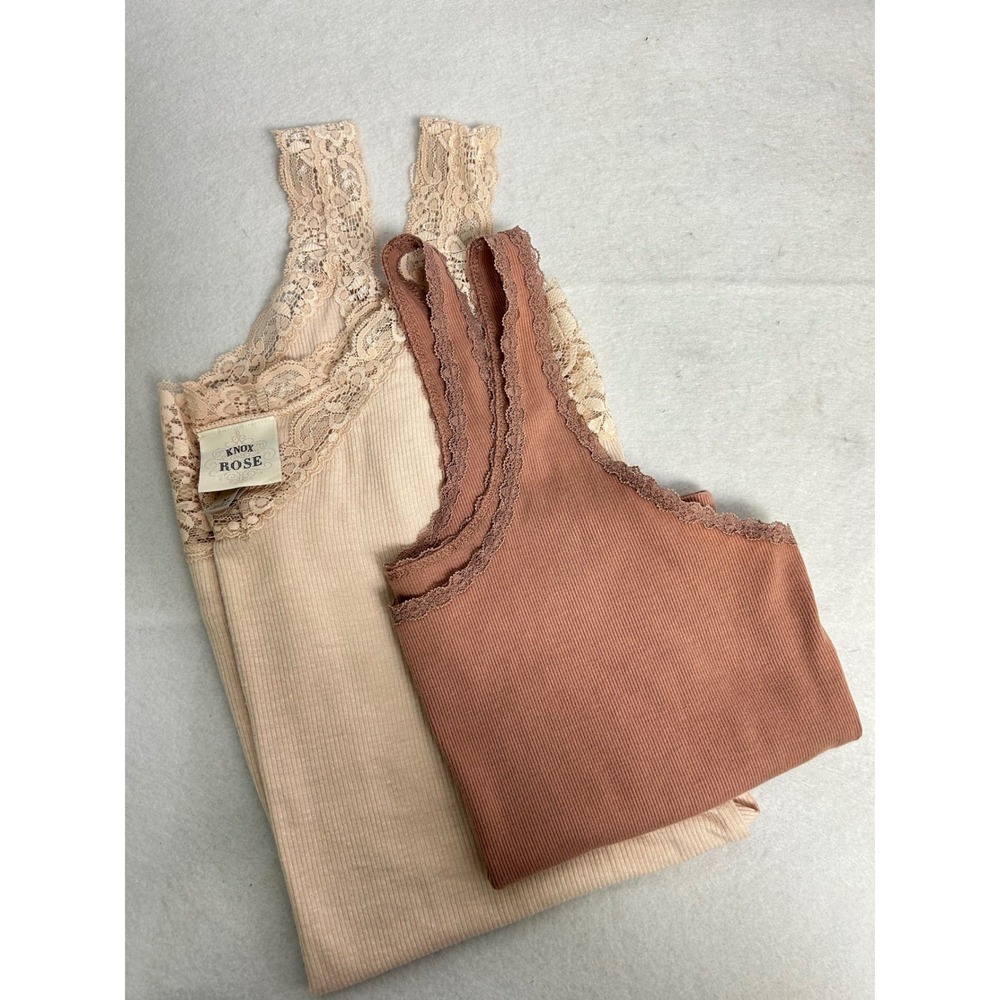 Boho Coquette Knox Rose & Wild Fable Women M Pink Beige Lace Ribbed Tank Top Lot